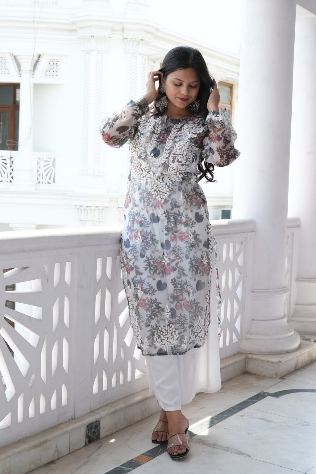 “Rozana” Black hand embroidered printed kurta
