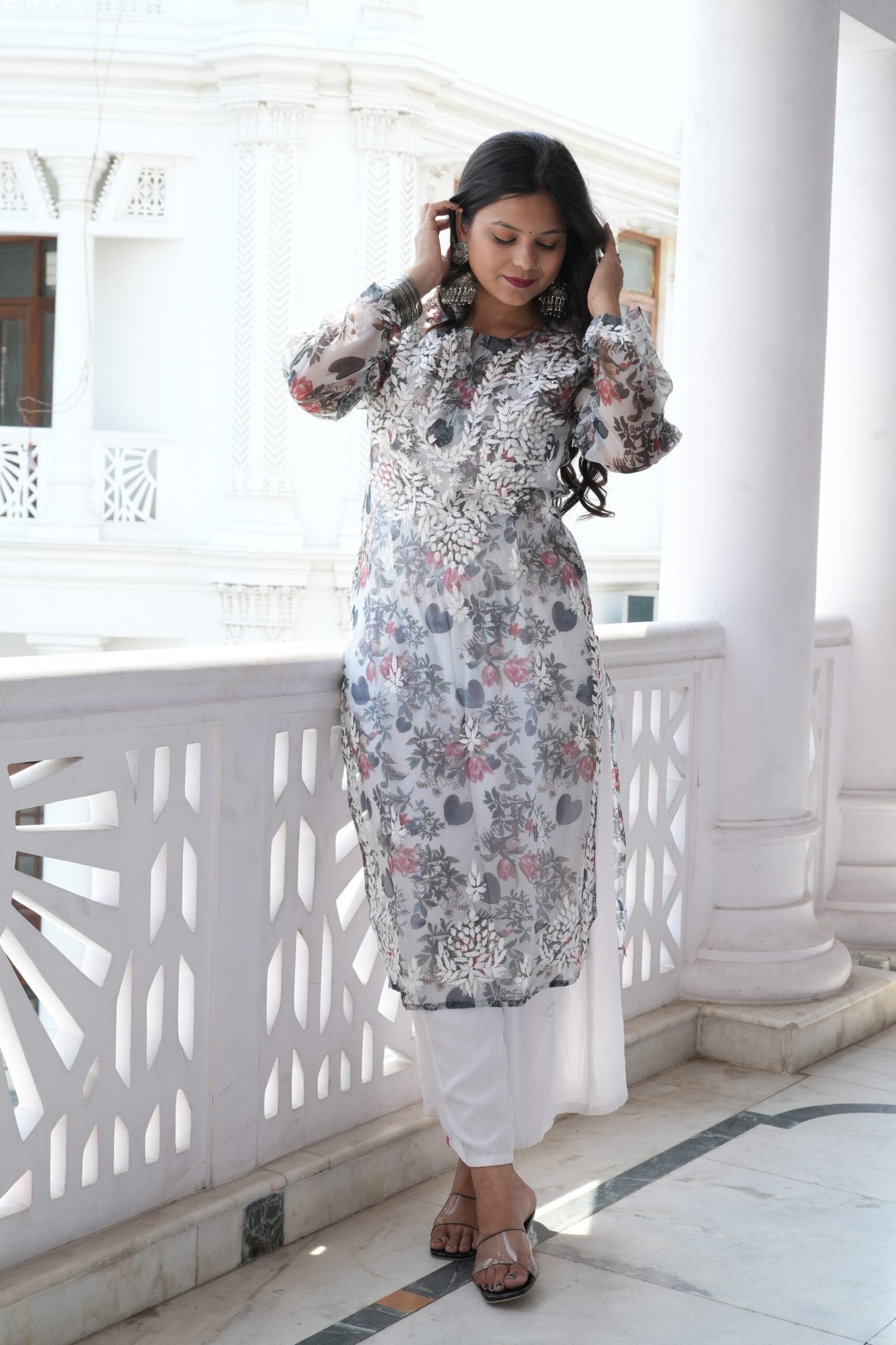 “Rozana” Black hand embroidered printed kurta