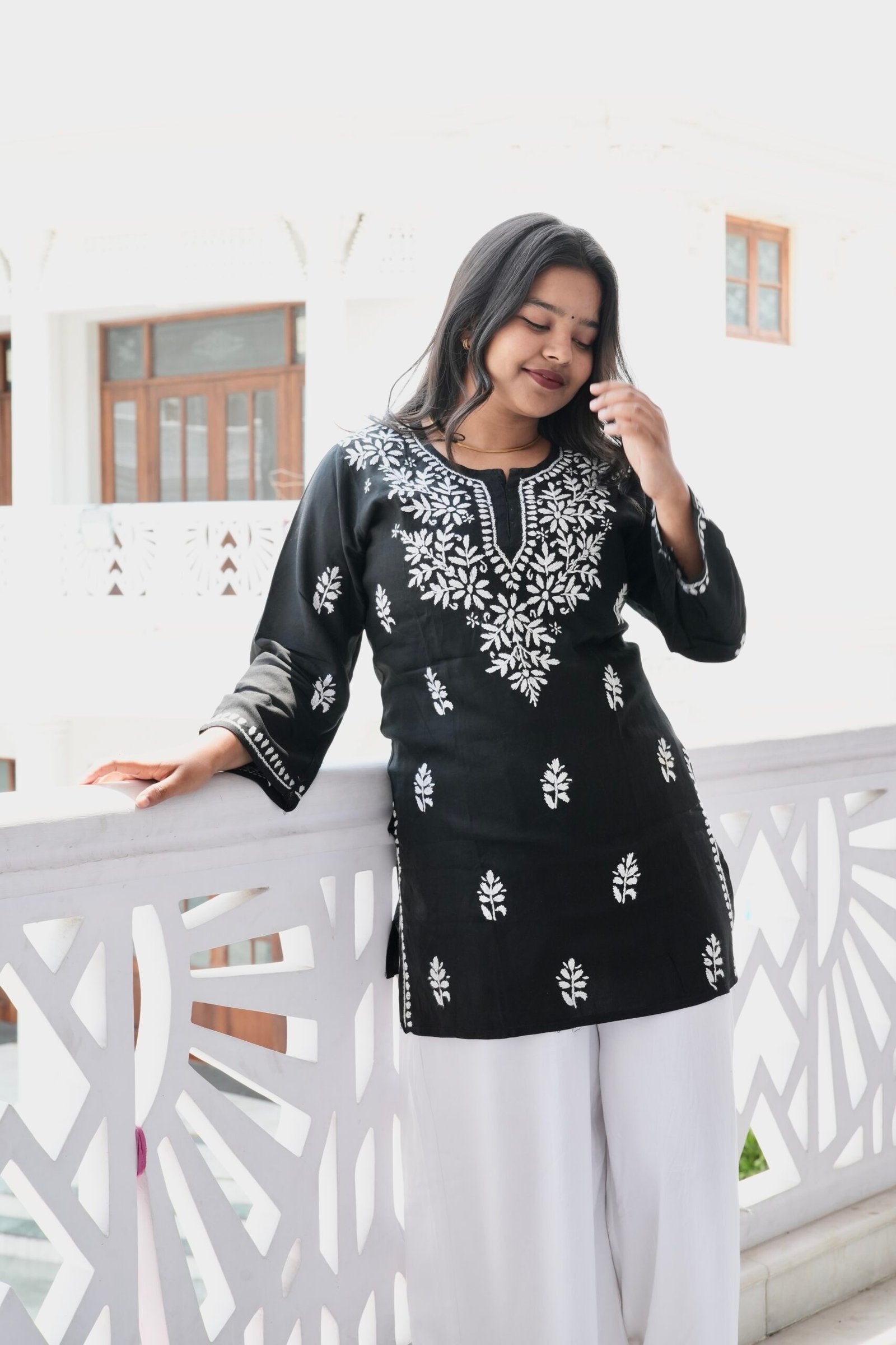 Handcrafted chikankari short top
