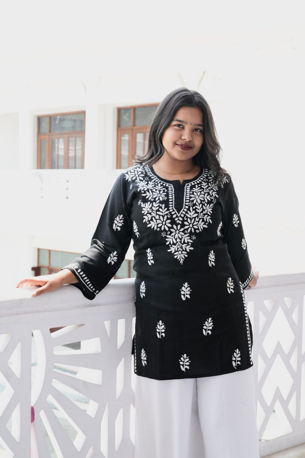 Handcrafted chikankari short top