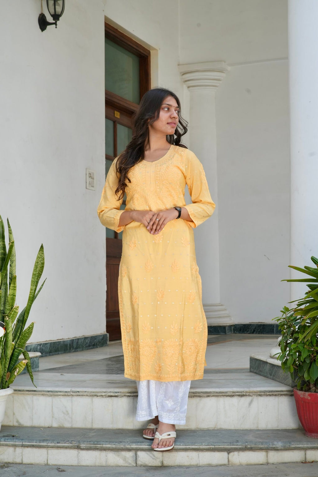 Nazakat yellow chikankari kurta