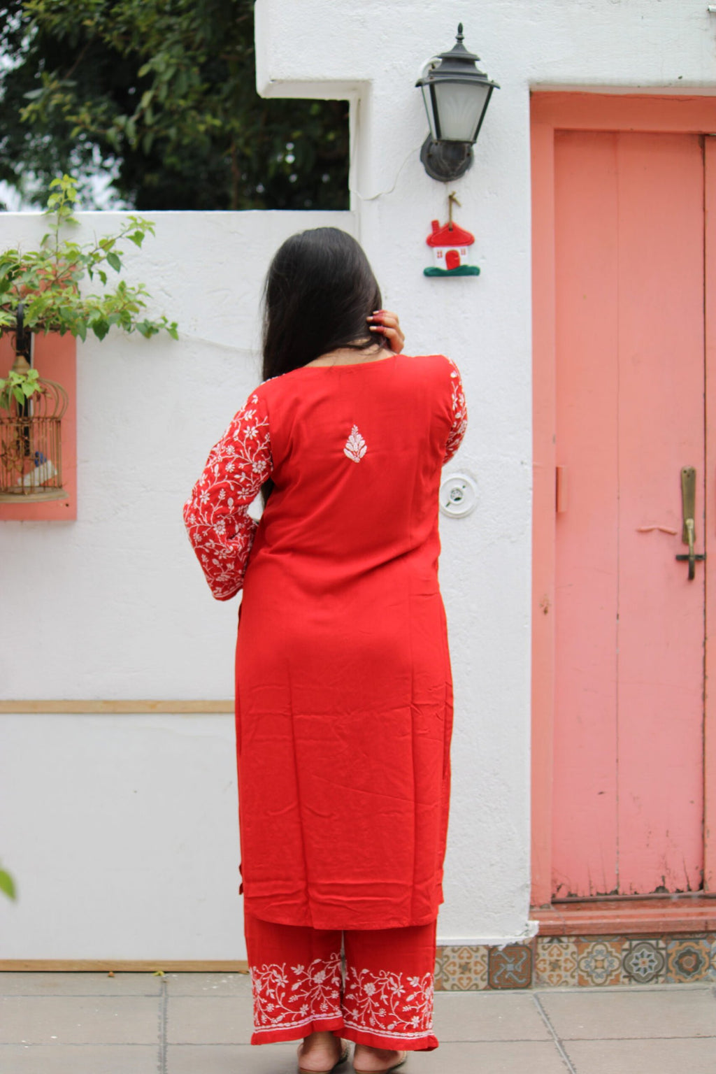 Nawazish Red chikankari Co-ord set