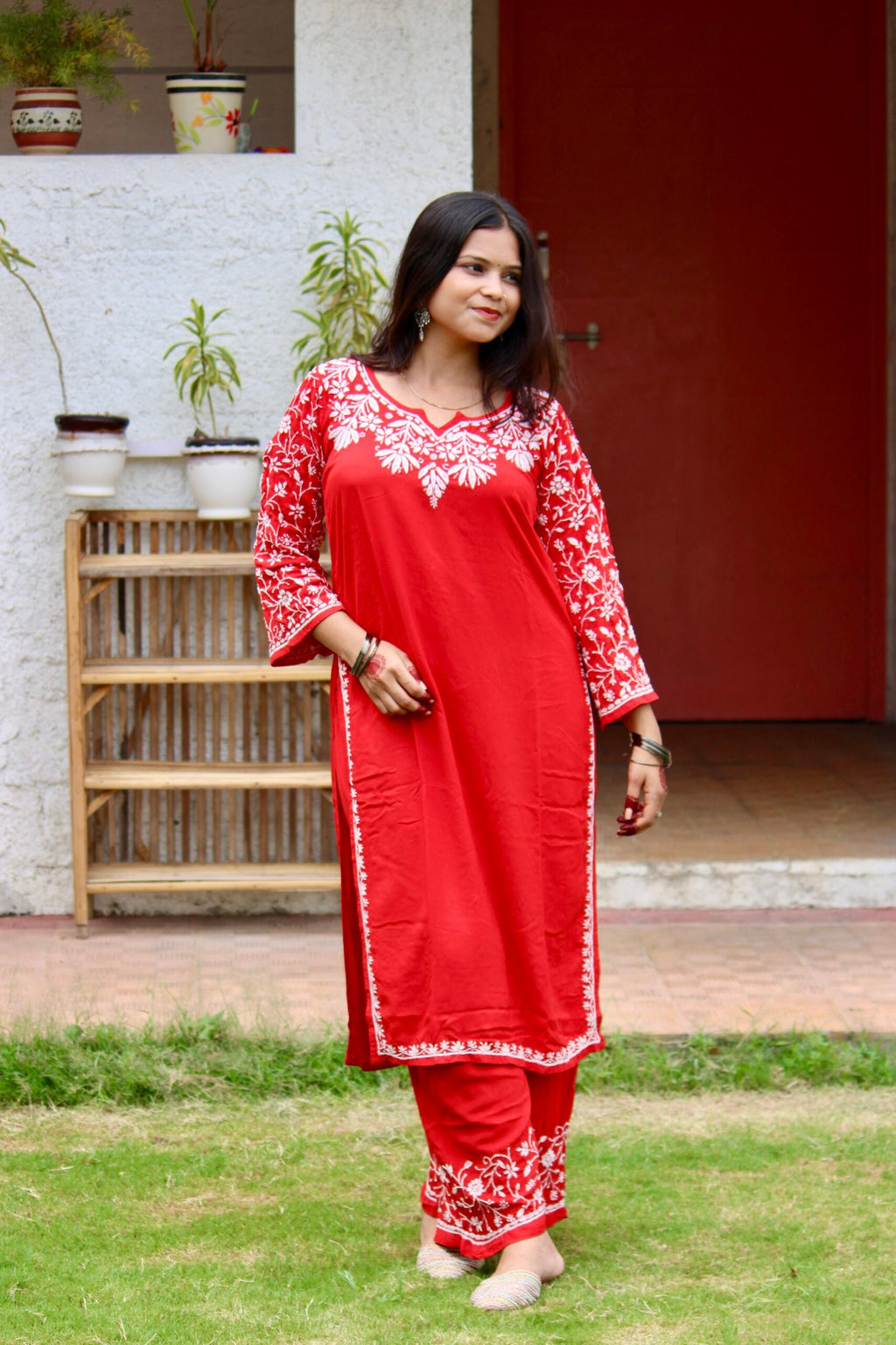 Nawazish Red chikankari Co-ord set