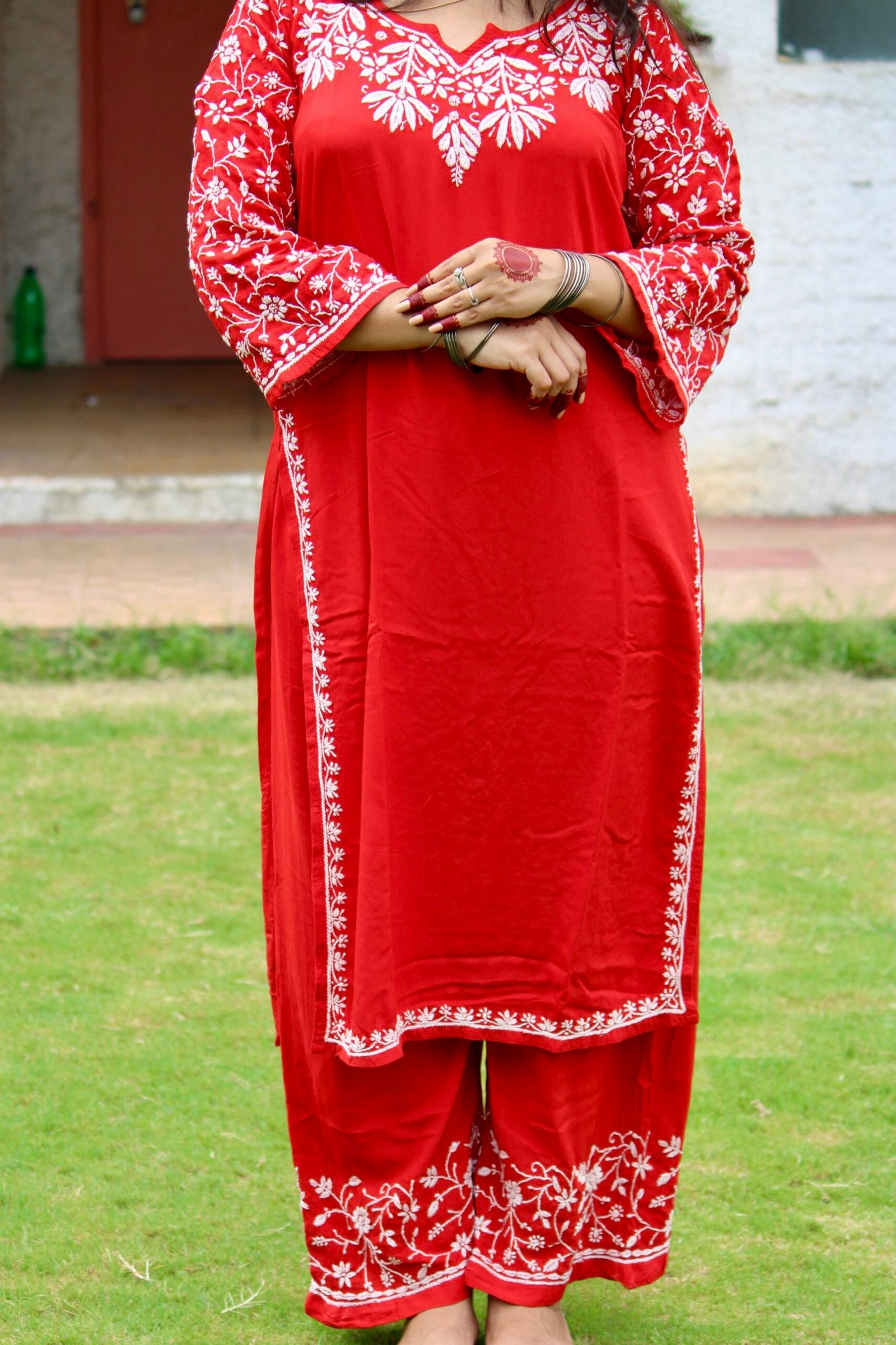 Nawazish Red chikankari Co-ord set