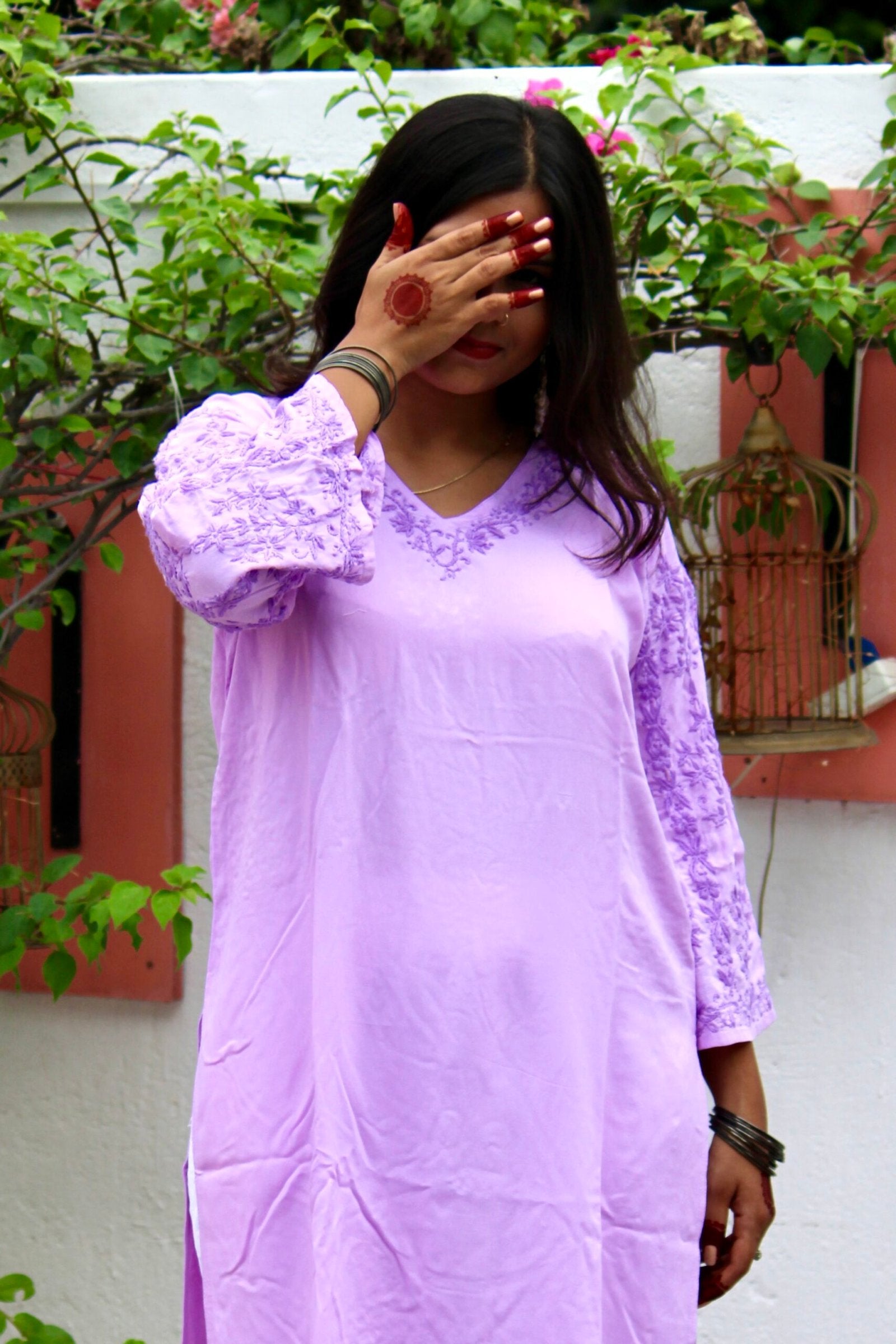 Aarzoo lavender chikankari kurti