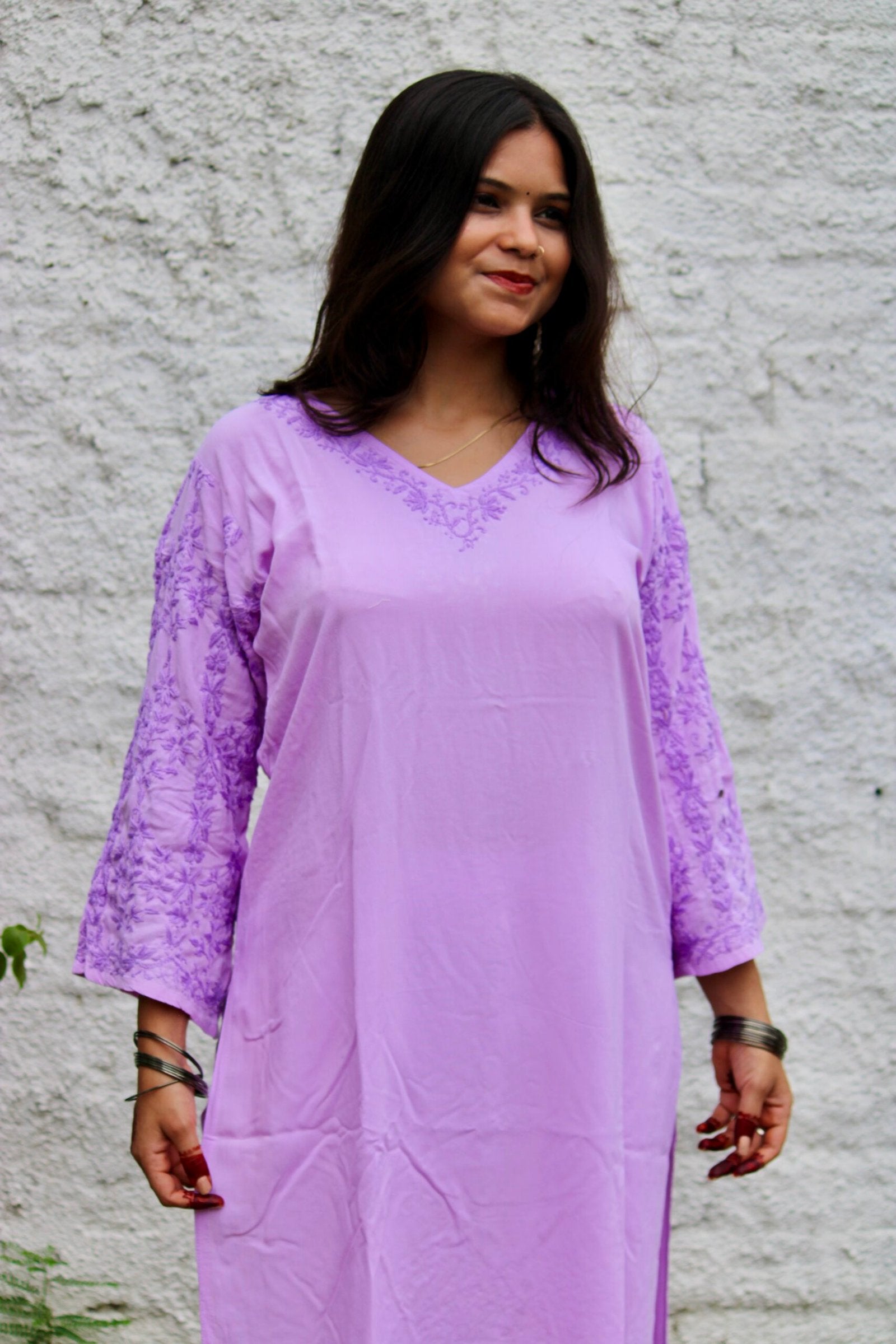 Aarzoo lavender chikankari kurti