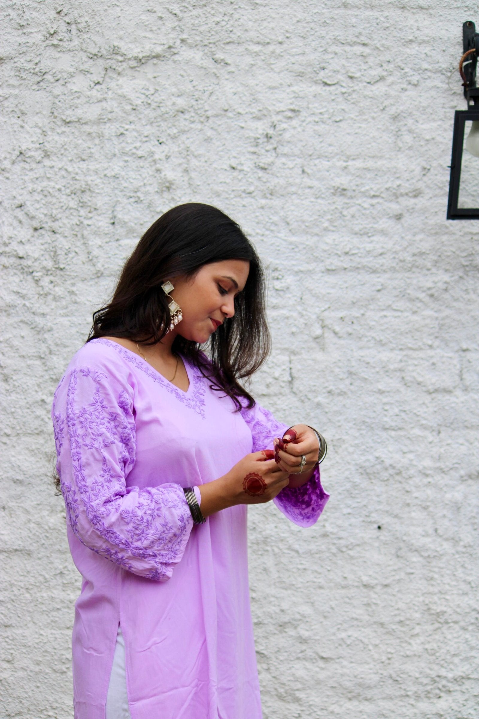 Aarzoo lavender chikankari kurti