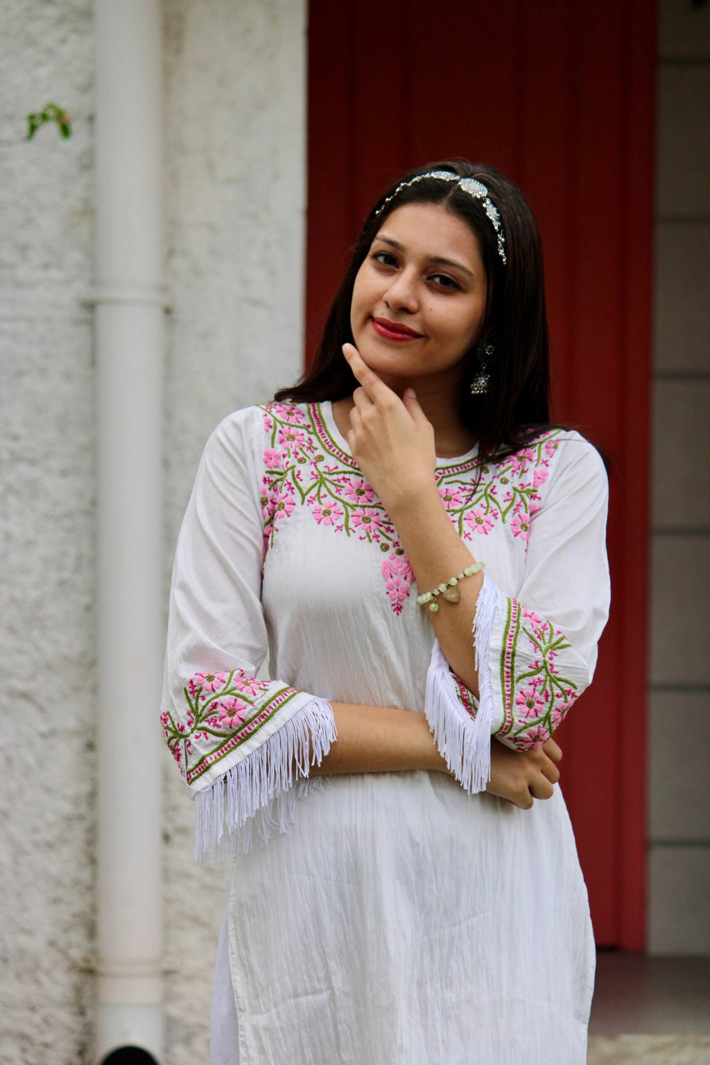 Fitoor white chikankari long kurti