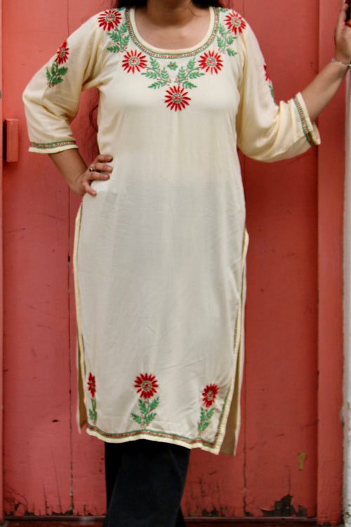 Urfi yellow and red chikankari kurti