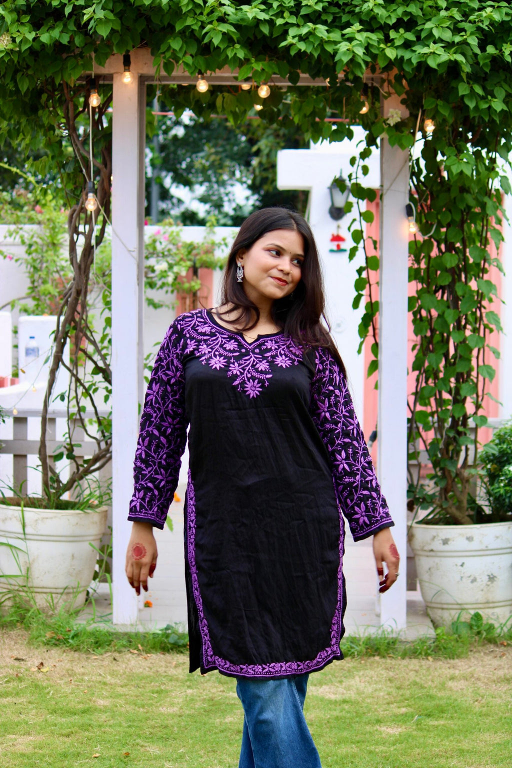 Guzarish Black and purple chikankari kurti