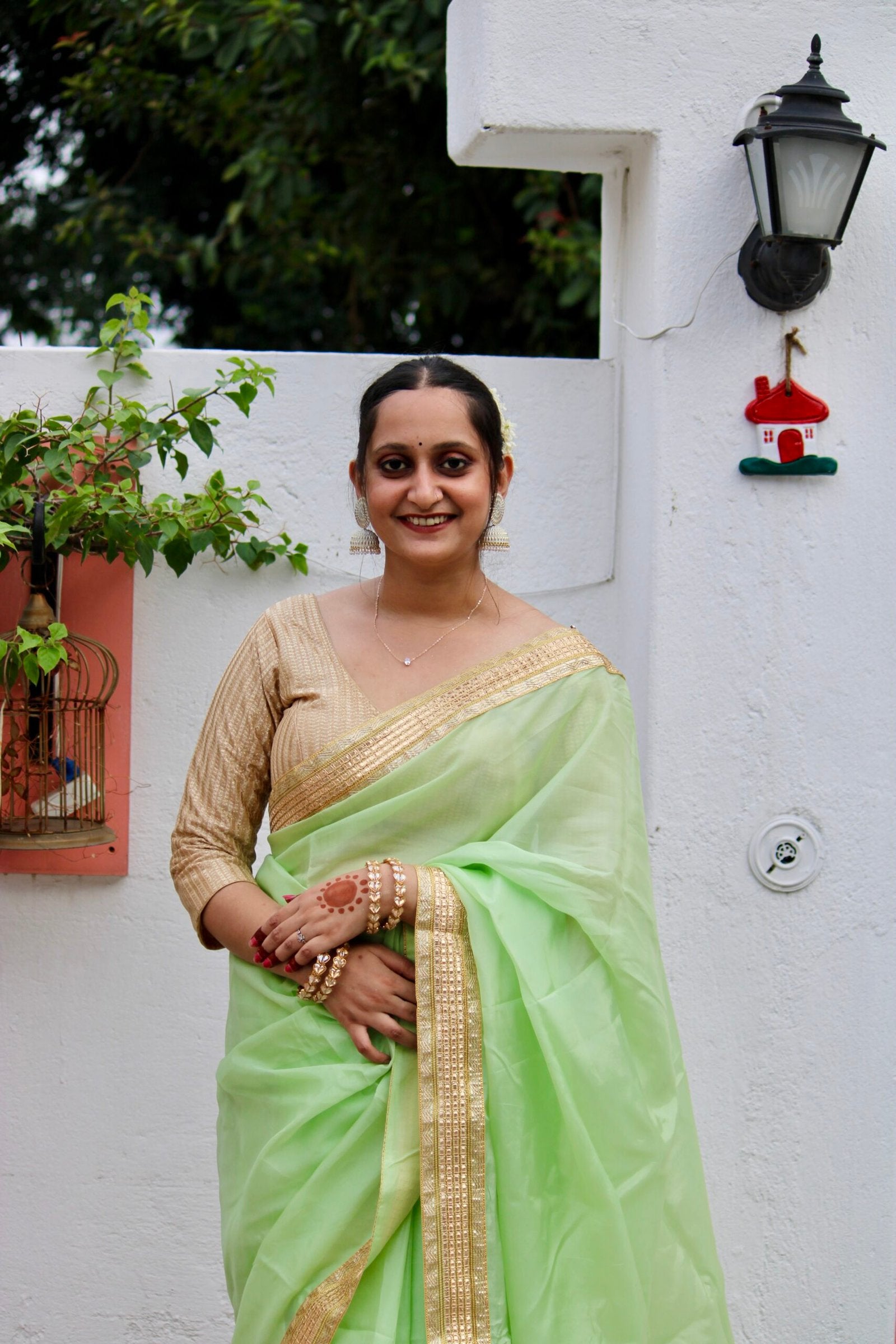 Mehfil Glass organza green saree