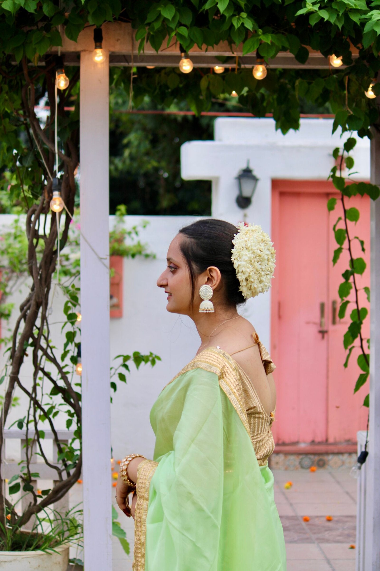 Mehfil Glass organza green saree