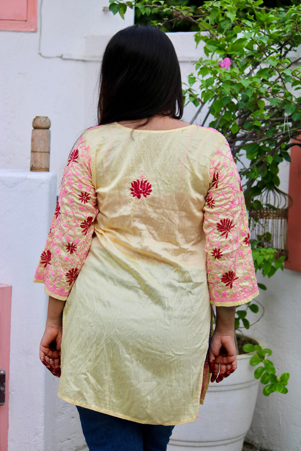 Nazm yellow chikankari kurti