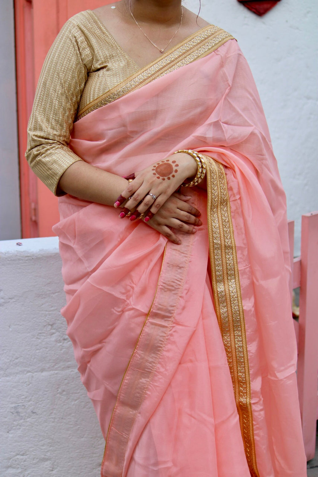 Mehfil Glass organza pink saree