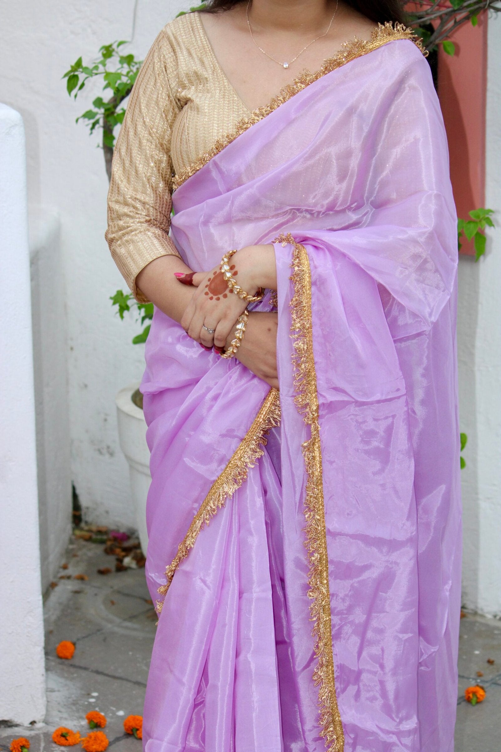 Mehfil glass organza lavender saree