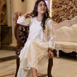 “Nazakat” premium Modal cotton white hand embroidered kurta