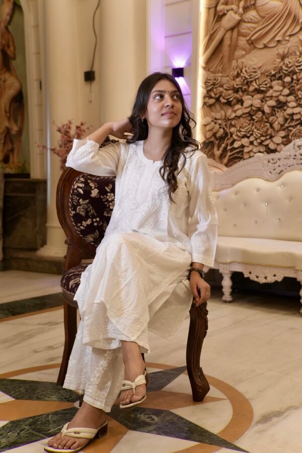 “Nazakat” premium Modal cotton white hand embroidered kurta