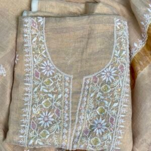 “Begum’s closet” premium pine brown unstitched suit piece with dupatta