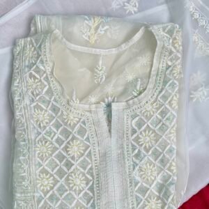 “Begum’s Closet” Premium White heavy chikankari semi-stitched kurta with dupatta
