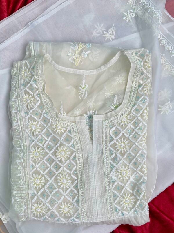 “Begum’s Closet” Premium White heavy chikankari semi-stitched kurta with dupatta