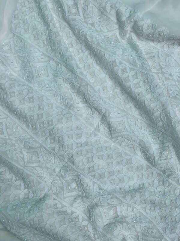 “Begum’s closet” premium white heavily embroidered unstiched suit piece with dupatta - Image 3