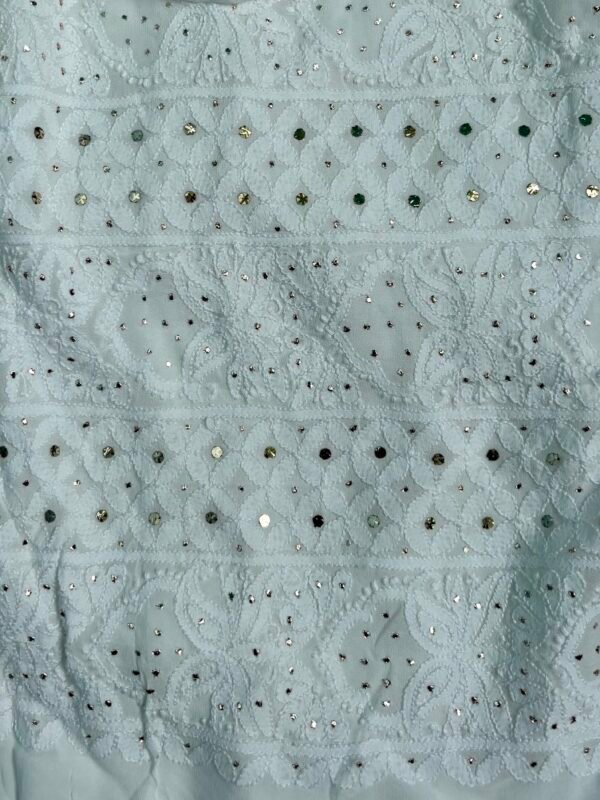 “Begum’s closet” Heavy embroidery with pittal white unstitched suit piece with dupatta - Image 2