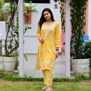 Roohani floral yellow chikankari co-ord set