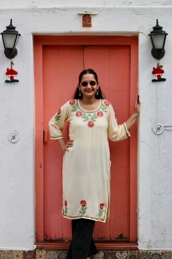 Urfi yellow and red chikankari kurti - Image 2