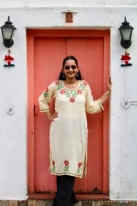 Urfi yellow and red chikankari kurti