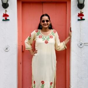 Urfi yellow and red chikankari kurti