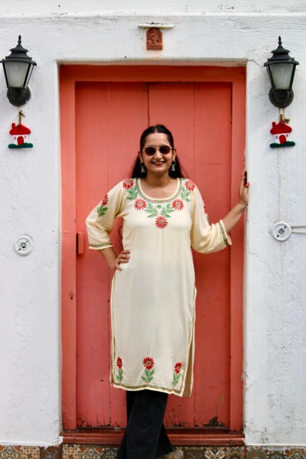 Urfi yellow and red chikankari kurti