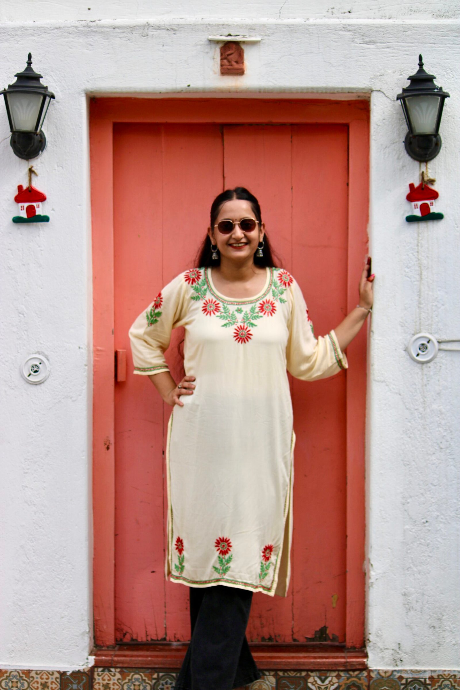 Urfi yellow and red chikankari kurti