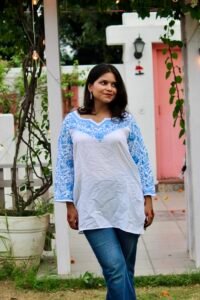 Nazrana blue leafy chikankari