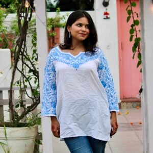 Nazrana blue leafy chikankari
