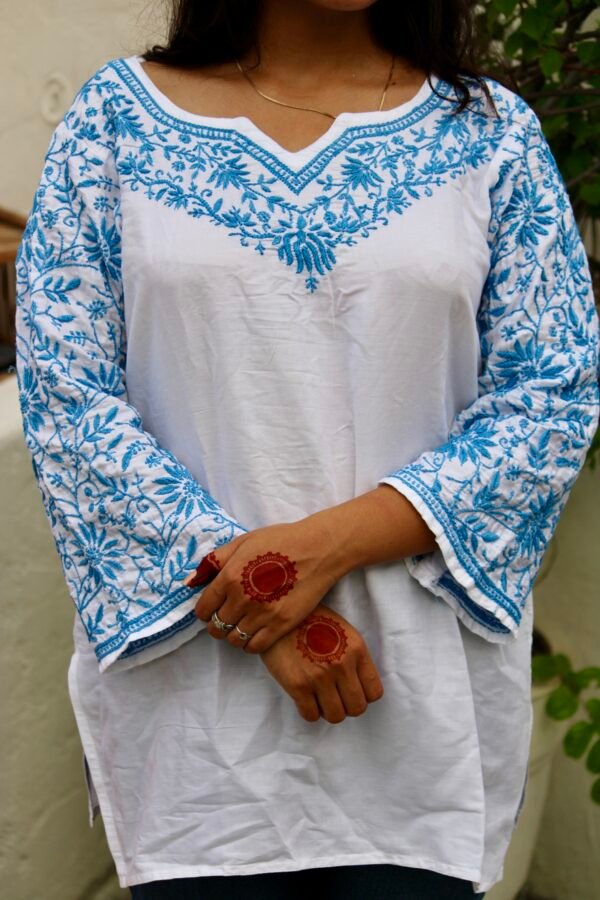 Nazrana blue leafy chikankari - Image 3