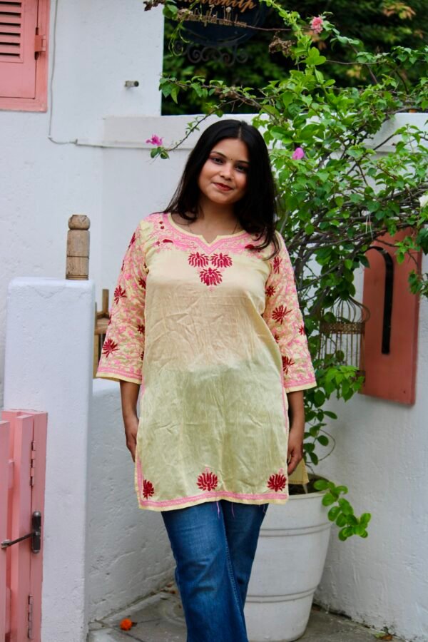 Nazm yellow chikankari kurti - Image 2