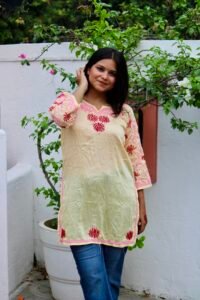 Nazm yellow chikankari kurti