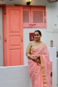 Mehfil Glass organza pink saree